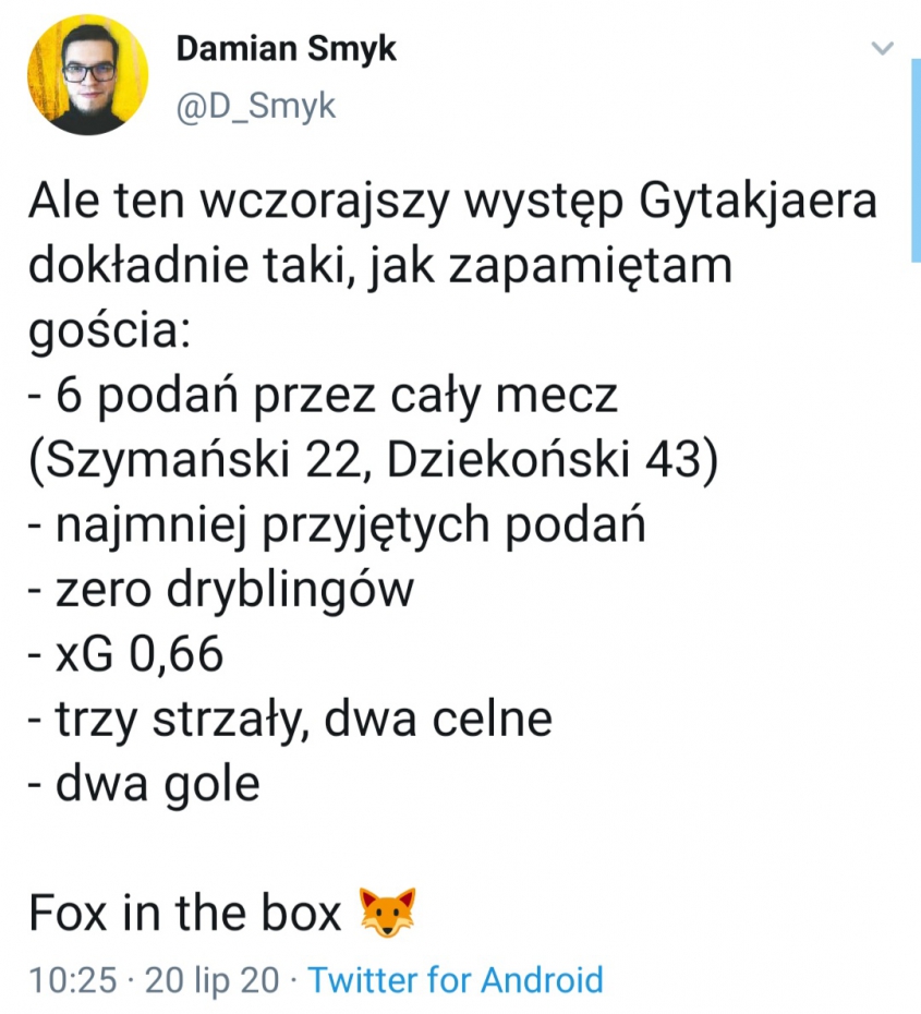 STATYSTYKI Gytkjaera z wczorajszego meczu :D